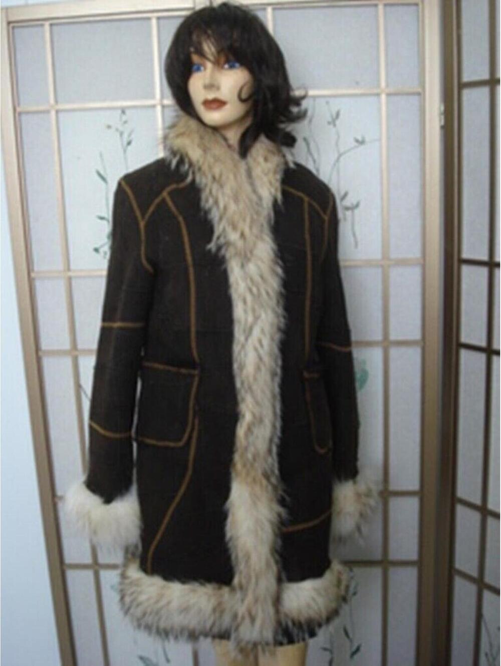 SHOWROOM NEW SHEARLING SHEEPSKIN BADGER FUR COAT JACKET SIZE 4 PETITE